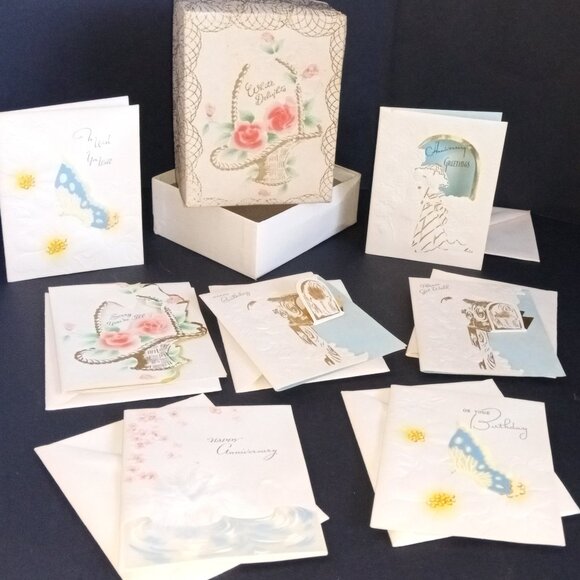 Lot '40s/'50s Era Assorted Greeting Cards-Never Used-67 Pieces + Boxes - Picture 3 of 15